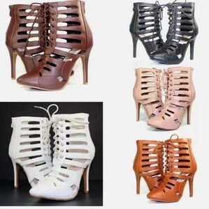 Tie- up strappy stilettos heels booties